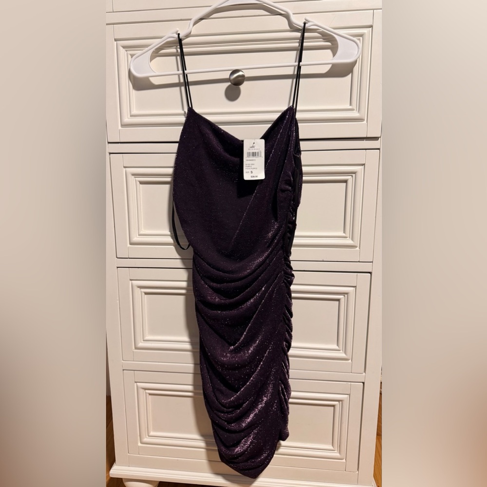 Windsor Sparkle Ruched One-Shoulder Purple Slip Dress